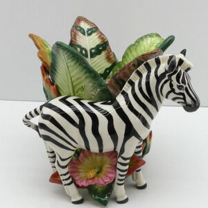 Fitz and Floyd Exotic Jungle Zebra Pillar Candle Votive Holder Planter Rare VTG
